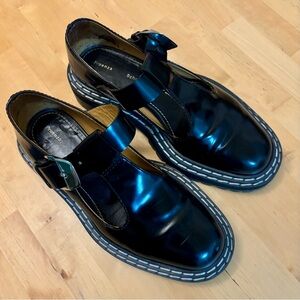 Proenza Schouler Black Leather Lug Sole Mary Jane Loafers with Buckle